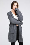 BiBi Twist Knitted Open Front Cardigan With Pockets Cardigan BiBi CHARCOAL S 