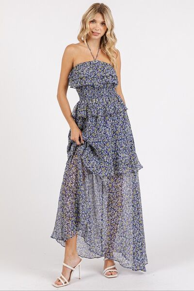 Mittoshop Ruffled Smocked Floral Halter Neck Maxi Dress - NeoKira Unlimited
