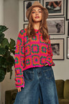 Crochet Patchwork Round Neck Pullover Sweater Top  Davi & Dani   