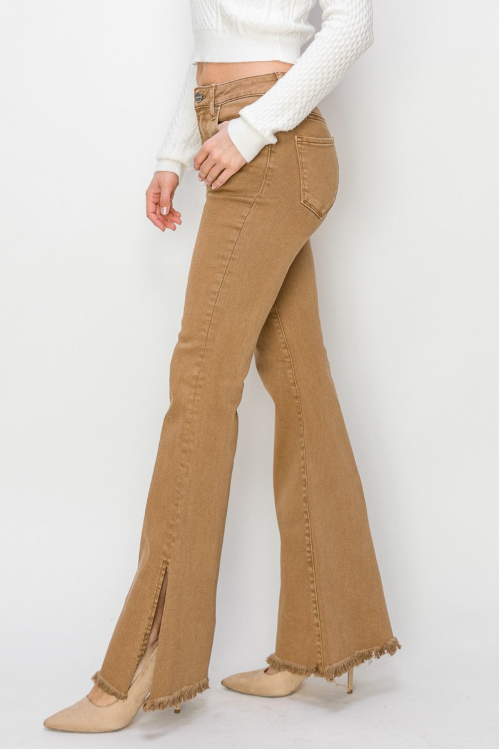 RISEN Bailey Full Size High Waist Side Slit Flare Jeans Jeans Trendsi   