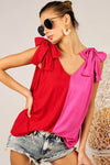 BiBi Shoulder Ribbon Tied Contrast Tank Tank Top Trendsi Red/Fuchsia S 