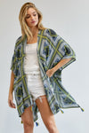 Printed Short Sleeve loose Kimono  Davi & Dani LIME NAVY S 