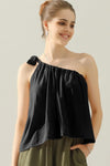 Ninexis One Shoulder Bow Tie Strap Satin Silk Top Top Trendsi Black S 