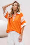 Hailey & Co Full Size Contrast Stripe Polo Shirt Top Trendsi Orange S 