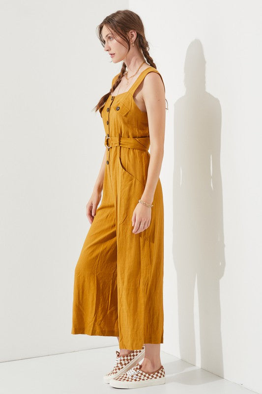 Jade By Jane Linen Blend Belted Utility Jumpsuit | Effortless Boho Chic Style - NeoKira Unlimited