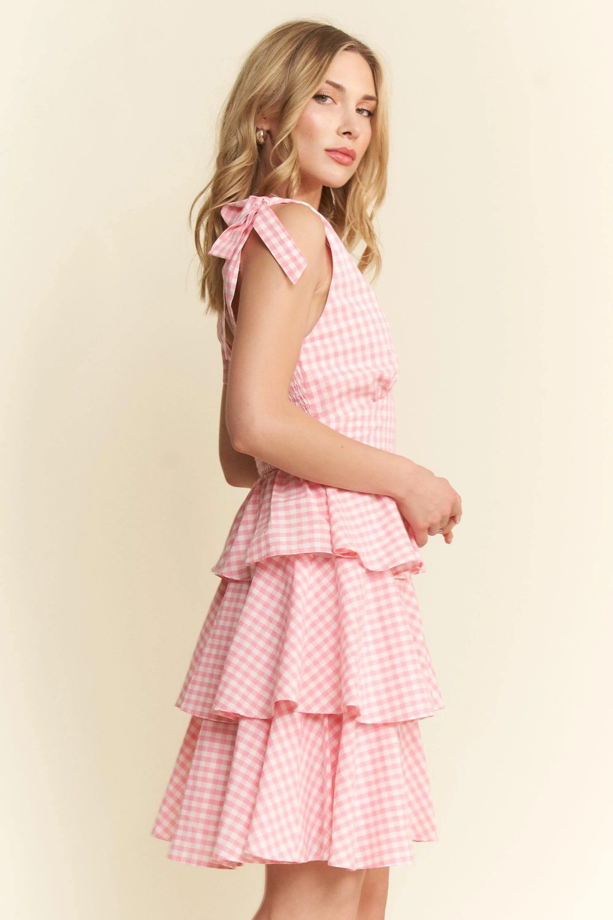 Jade By Jane Romantic Cottagecore Gingham Tiered Ruffle Mini Dress – Full Size - NeoKira Unlimited