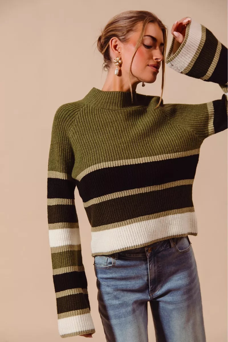 SO ME Playful Retro Multi Color Striped Mock Neck Sweater - NeoKira Unlimited