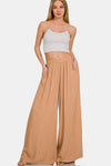 Zenana Pleated Linen Blend Wide Leg Pants Pants Trendsi   