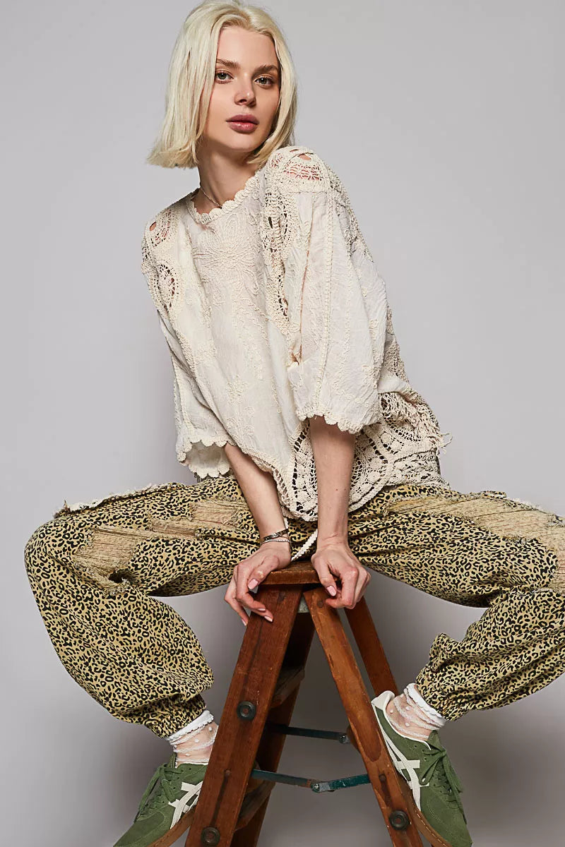 POL Round Neck Crochet Top with Floral Embroidery Detail Boho Chic - NeoKira Unlimited