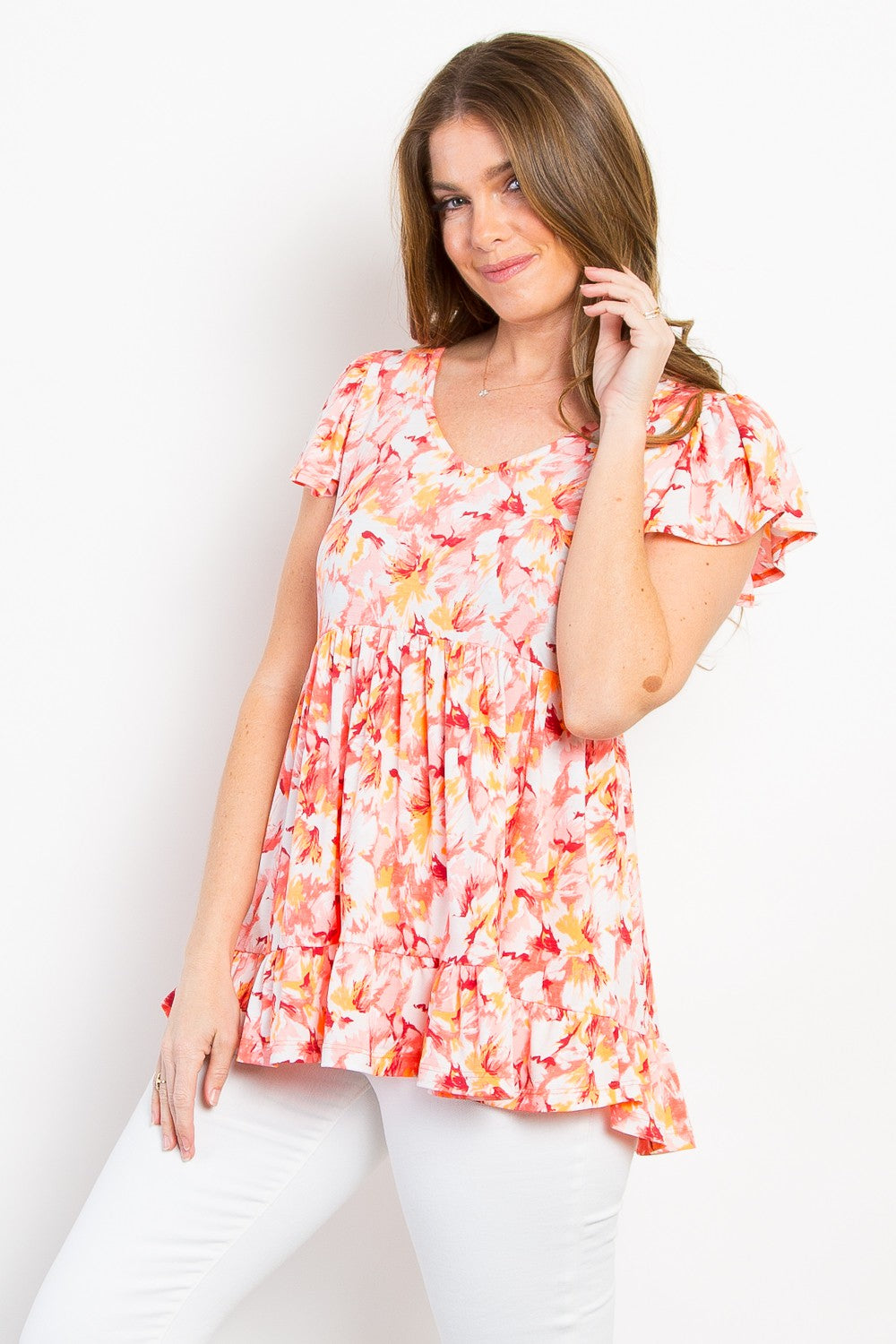 Be Stage Full Size Floral Ruffled Babydoll Top Top Trendsi   