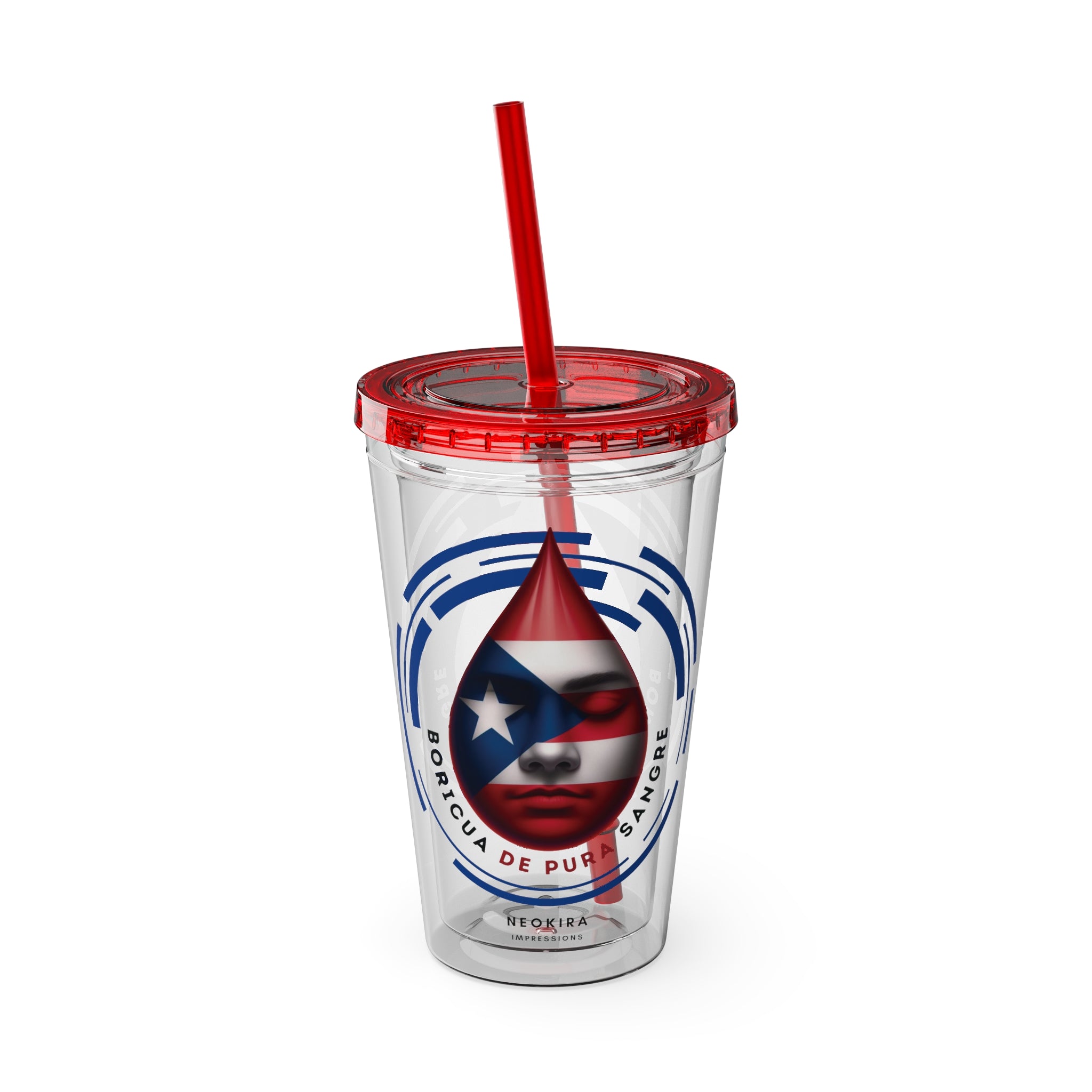 BORICUA DE PURA SANGRE Sunsplash Tumbler with Straw, 16oz Acrylic Tumbler 16oz Printify Red 16oz 