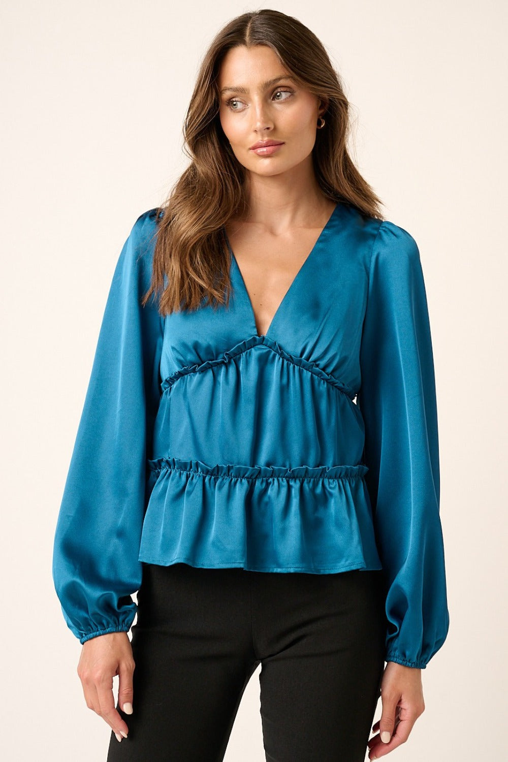Mittoshop Satin V Neck Ruffled Tier Blouse - NeoKira Unlimited