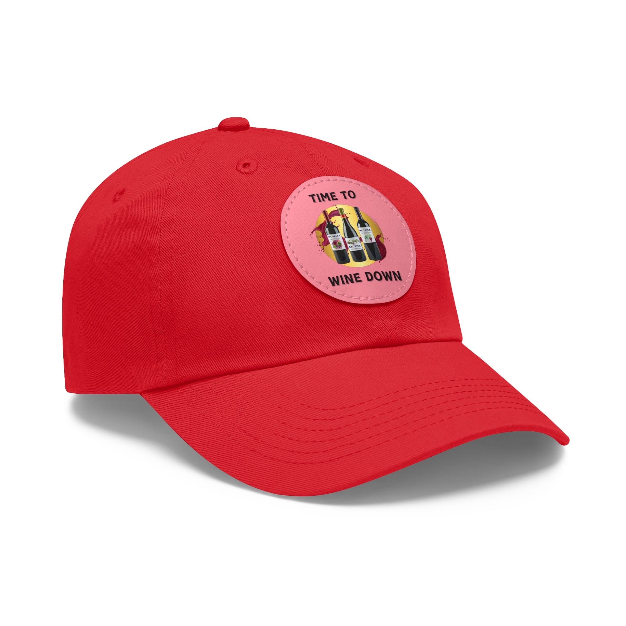 TIME TO WINE DOWN Dad Hat with Leather Patch (Round) Caps Printify   