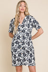 BOMBOM Floral Button Down Mini Dress Mini Dress Trendsi   