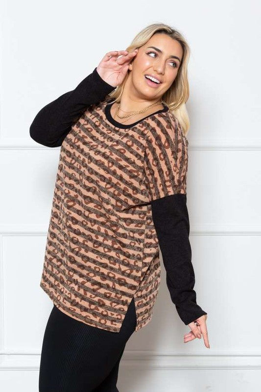 Jade By Jane Plus Size Statement Long Sleeve Top | Animal Print Casual Chic - NeoKira Unlimited