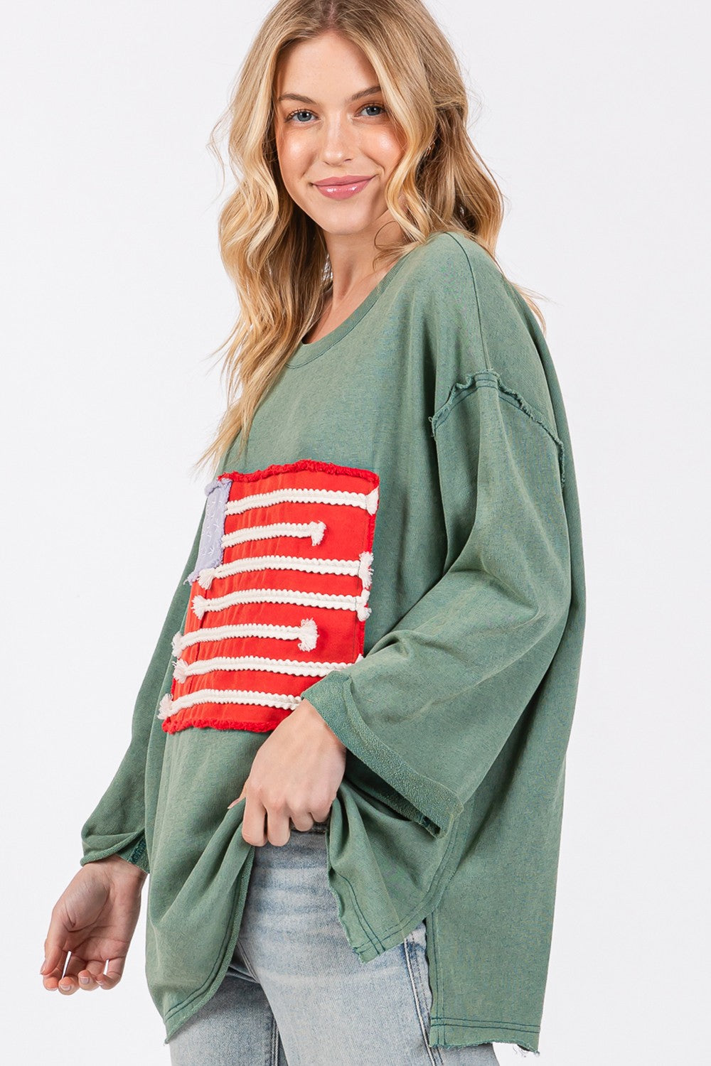 SAGE + FIG Full Size American Flag Patch Drop Shoulder T-Shirt - NeoKira Unlimited