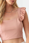 Le Lis Ruffled Cap Sleeve Square Neck Crop Top Crop Top Trendsi   