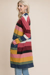 BOMBOM Color Block Striped Open Front Cardigan Cardigan Trendsi   