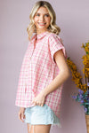 Cotton Bleu by Nu Lab Plaid Collared Neck Short Sleeve Shirt Shirt Trendsi   