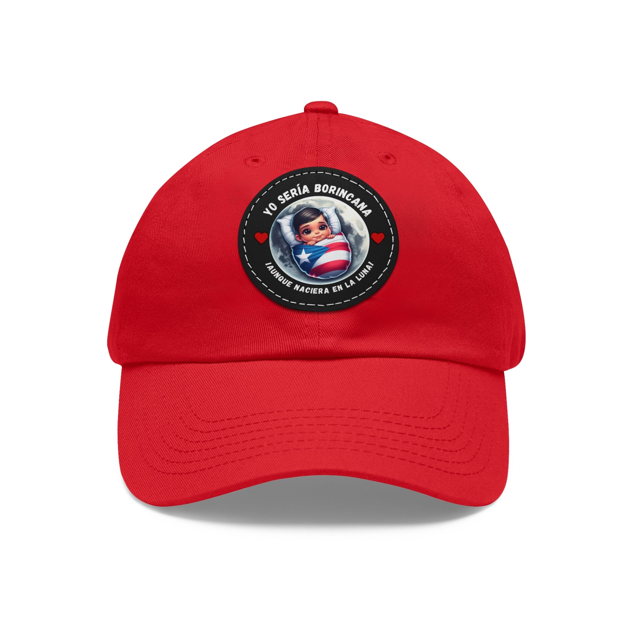 YO SERIA BORINCANA Dad Hat with Leather Patch (Round) Caps Printify Red / Black patch Circle One size