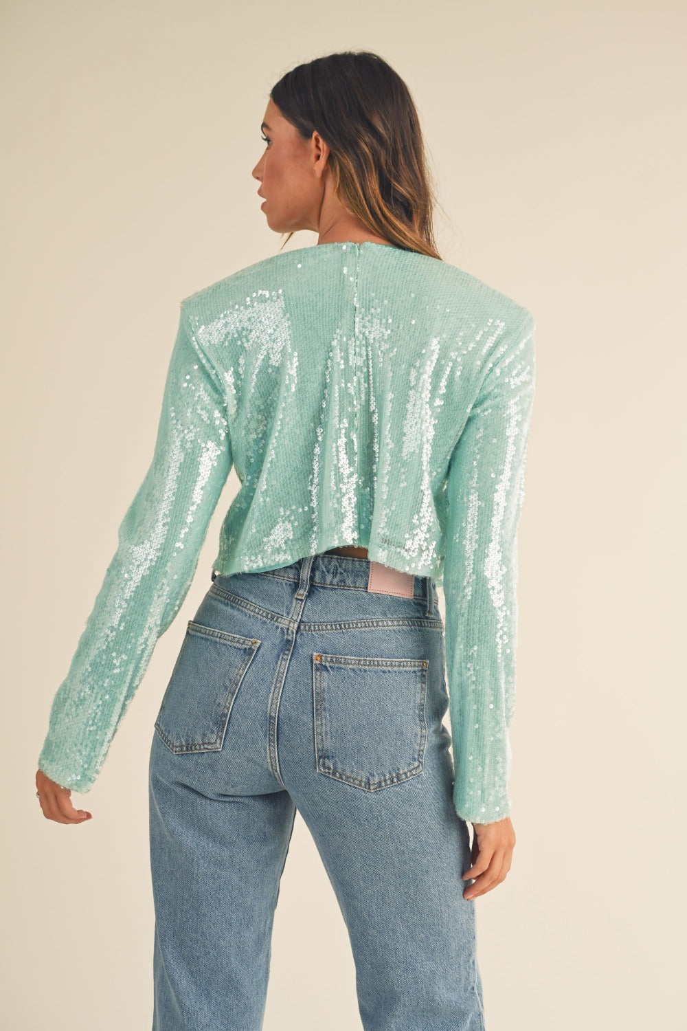 MABLE Shoulder Padded Sequin Crop Top - NeoKira Unlimited