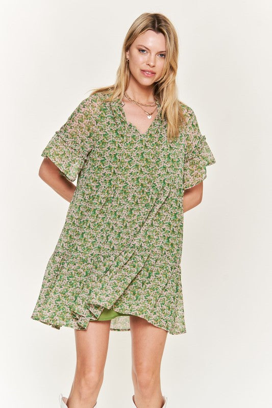 Jade By Jane Boho Floral Ruffle Sleeve V-Neck Mini Dress – Plus Size Flow & Flair - NeoKira Unlimited