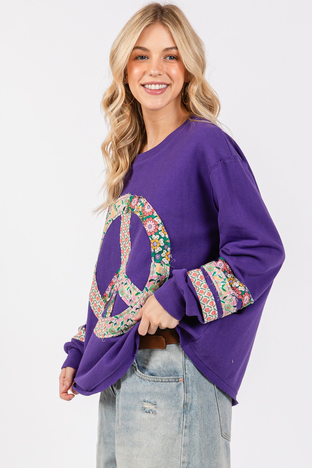 SAGE+FIG Peace Applique Patch Long Sleeve Top - NeoKira Unlimited