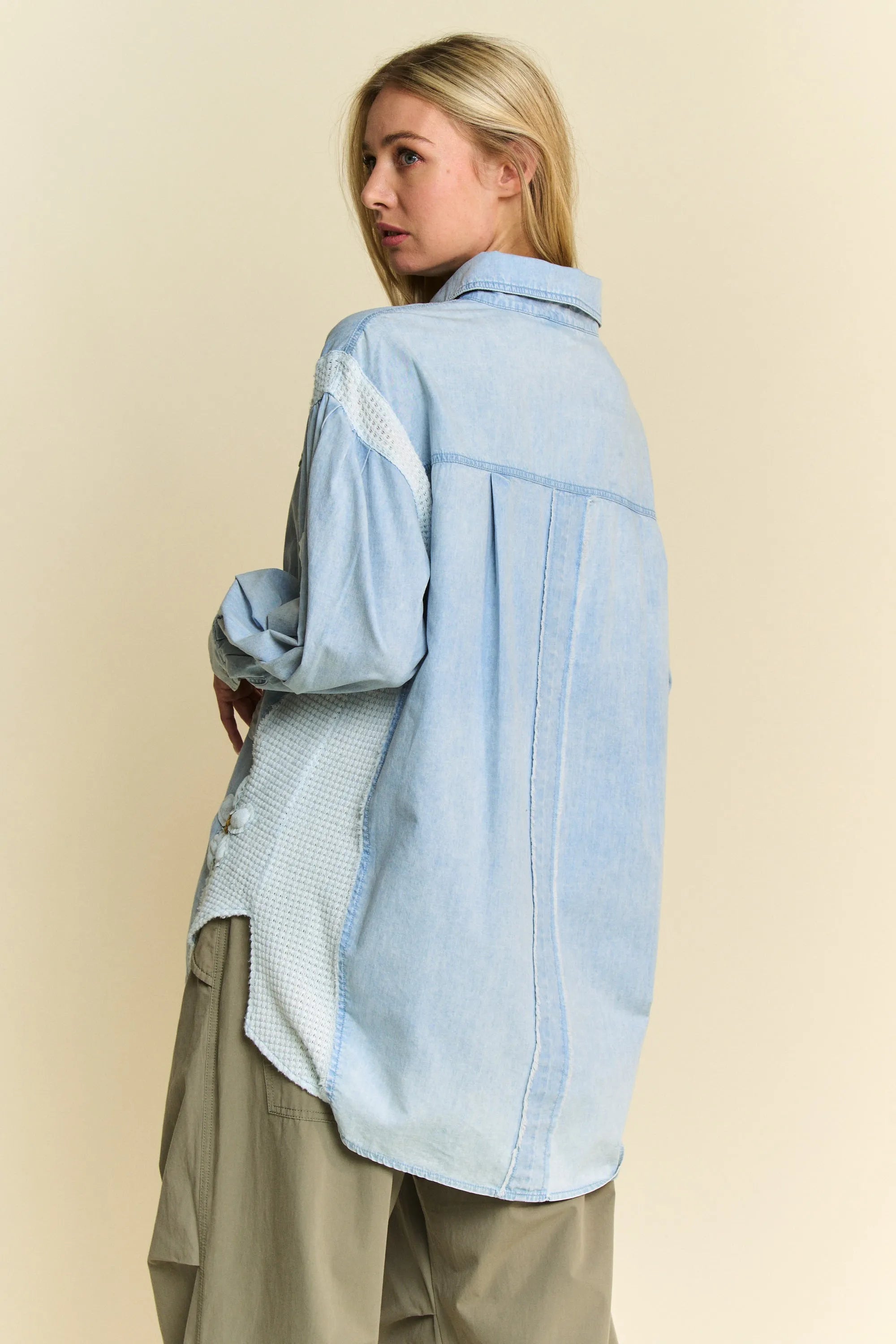 Davi & Dani Lightweight Washed Daisy Patch Waffle Knit Shirt - NeoKira Unlimited