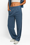 Tasha Apparel High Waisted Side Stripes Straight Track Sweatpants Joggers Trendsi Dusty Blue XS 