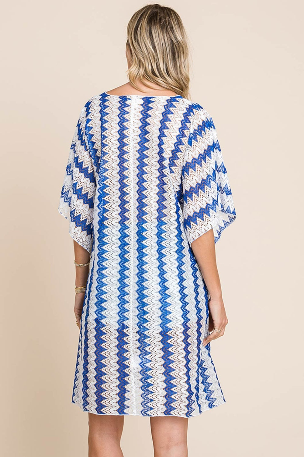 Cotton Bleu by Nu Lab Tied Striped Plunge Half Sleeve Cover-Up Cover Up Trendsi   