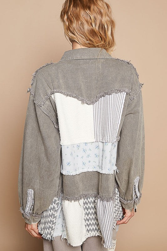 POL Raw Hem Patchwork Dropped Shoulder Jacket - NeoKira Unlimited