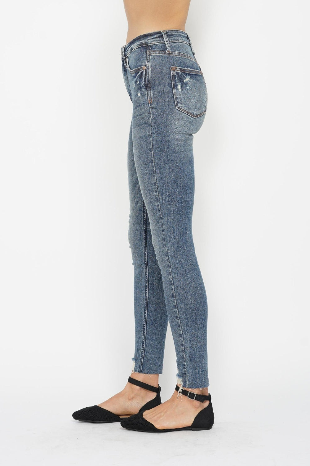Judy Blue Full Size Tummy Control Vintage Wash Hem Destroy Skinny Jeans - NeoKira Unlimited