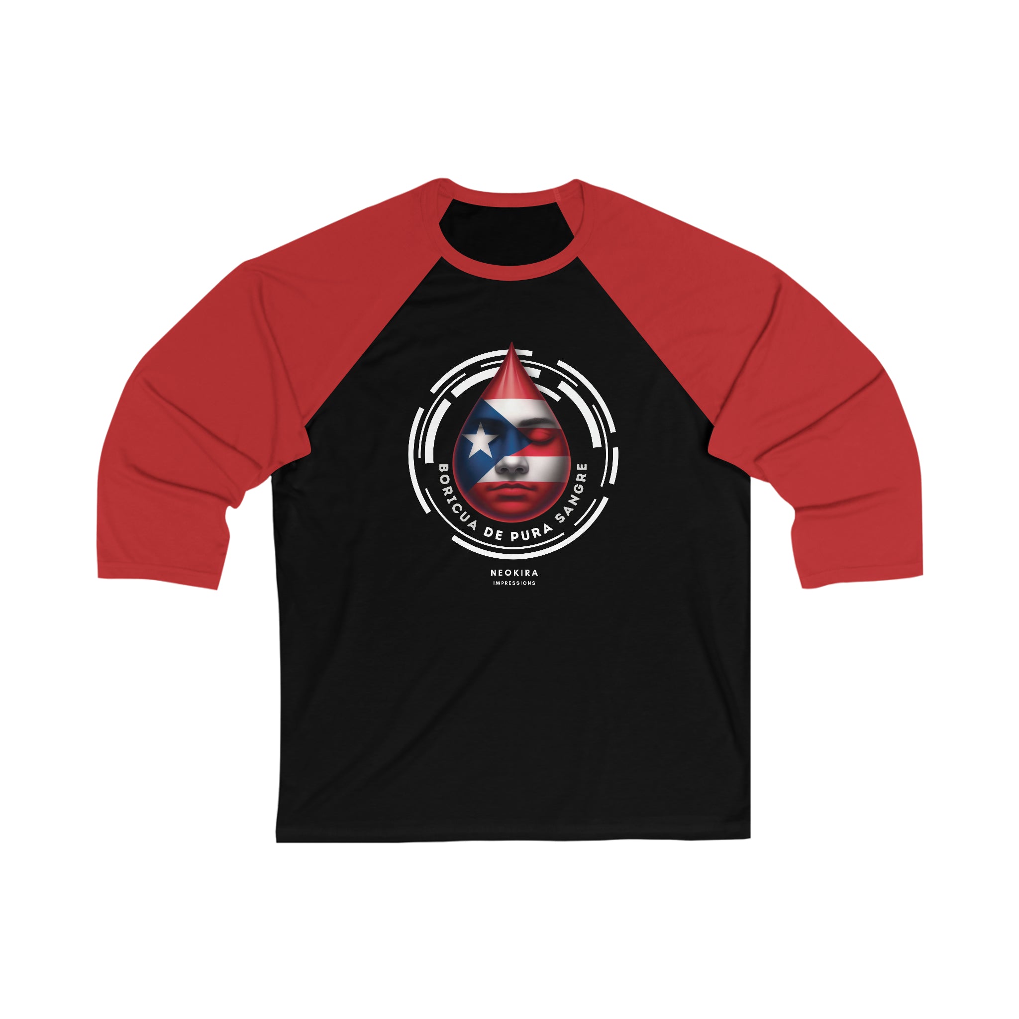 BORICUA DE PURA SANGRE Unisex 3\4 Sleeve Baseball Tee Baseball Tee Printify Black/ Red S 