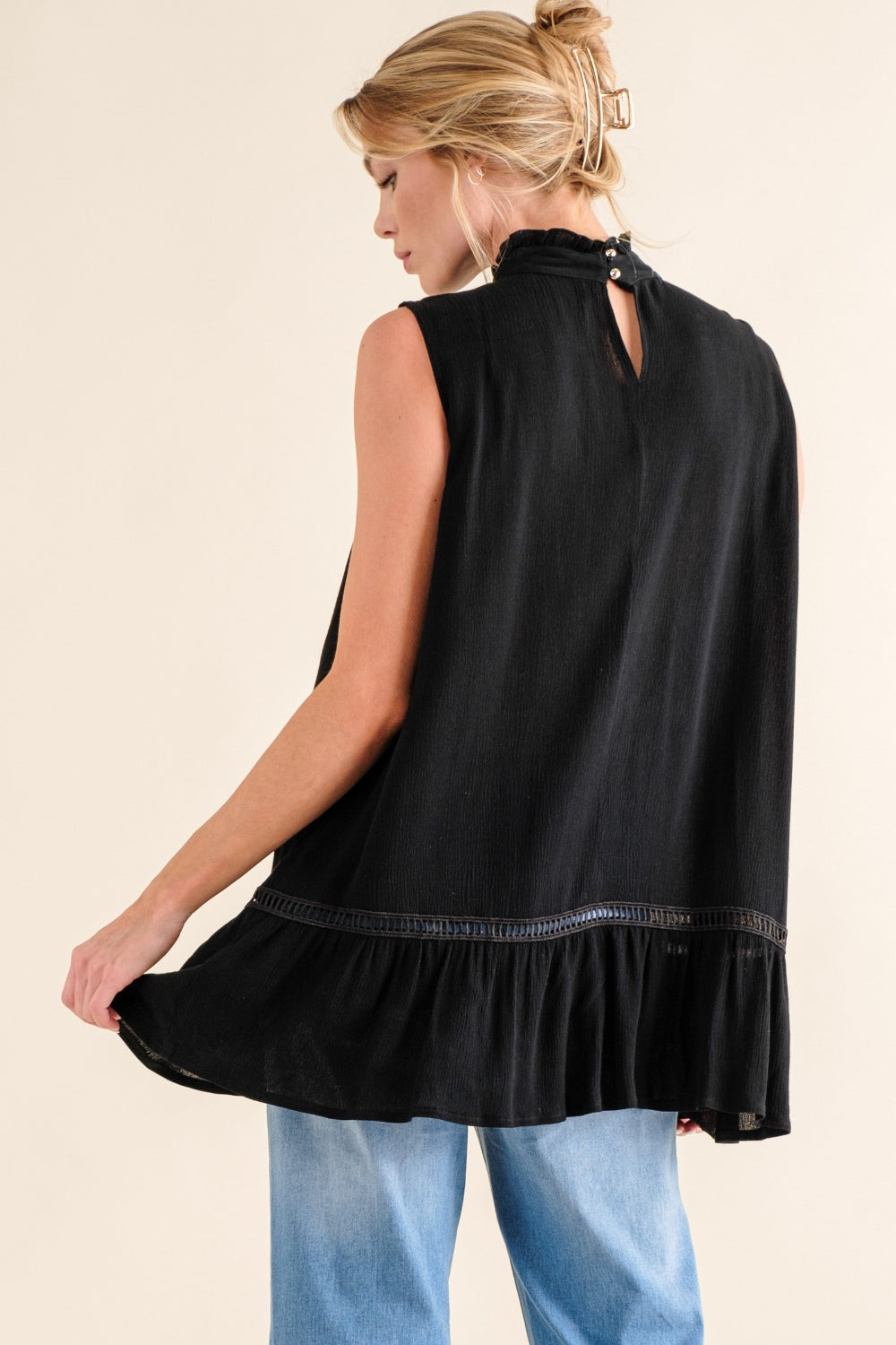 And The Why Lace Detail Sleeveless Ruffled Top - NeoKira Unlimited