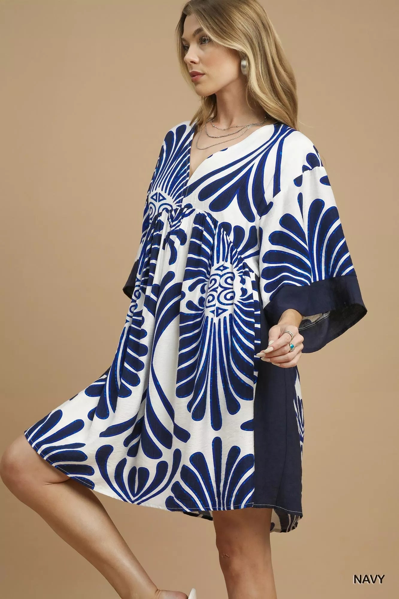 Umgee Abstract Print Kimono Sleeve Mini Dress - NeoKira Unlimited