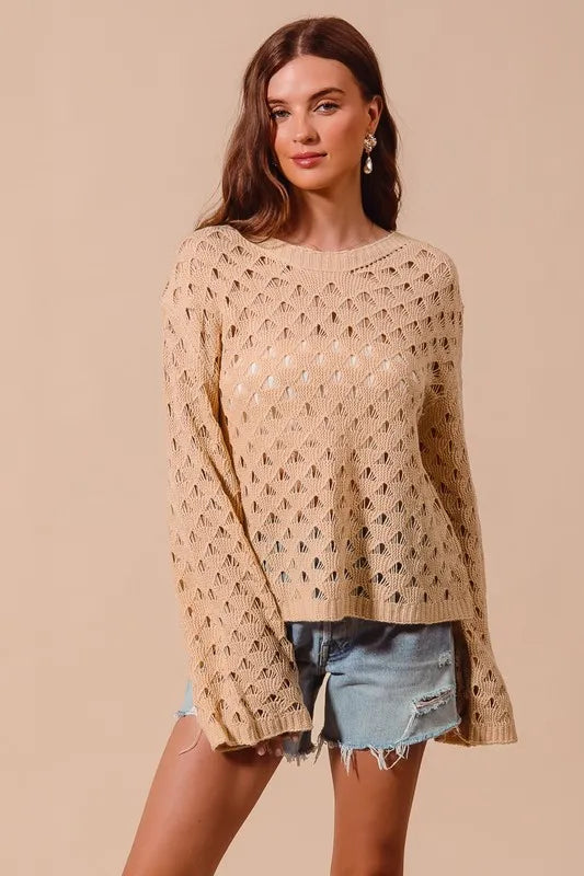 SO ME Geometric Pattern Open Knit Lightweight Sweater - NeoKira Unlimited