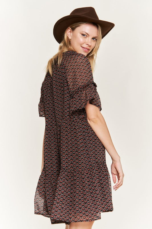 Jade By Jane Romantic Boho Floral V-Neck Mini Dress | Ruffle Sleeve - NeoKira Unlimited