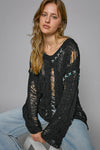 POL Distressed Dropped Shoulder Long Sleeve Knit Top Top Trendsi   