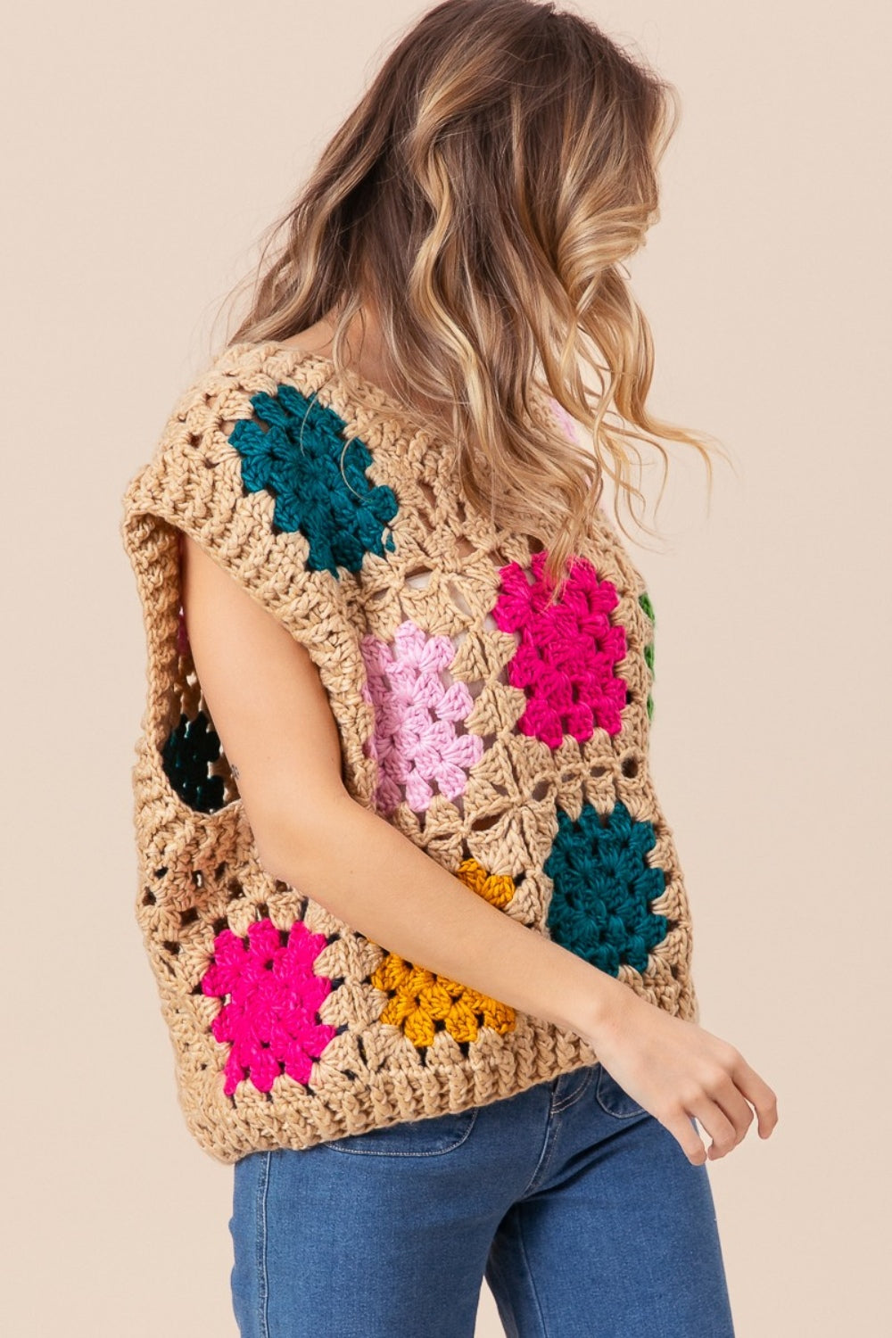 BiBi Granny Square Openwork Sweater Vest Sweater Vest Trendsi   