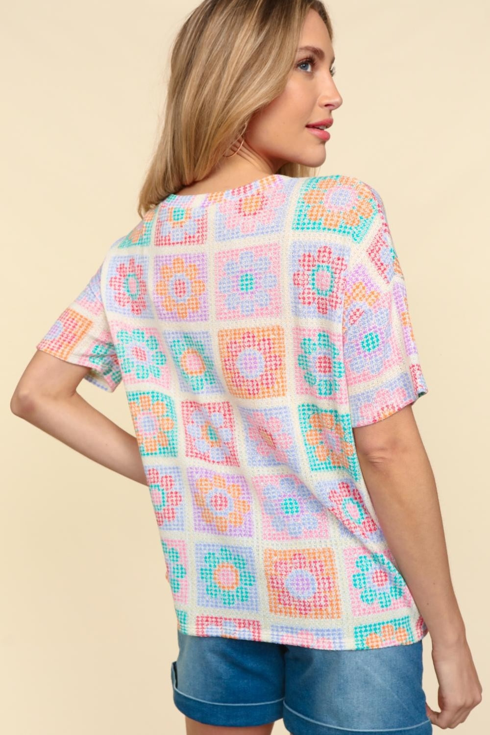 Haptics Flower Print Round Neck Short Sleeve T-Shirt - NeoKira Unlimited