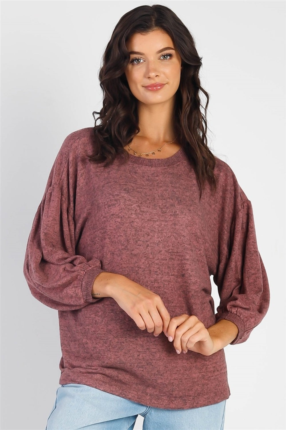 Cherish Apparel Drop Shoulder Puff Sleeve Top Top Trendsi Mauve S 