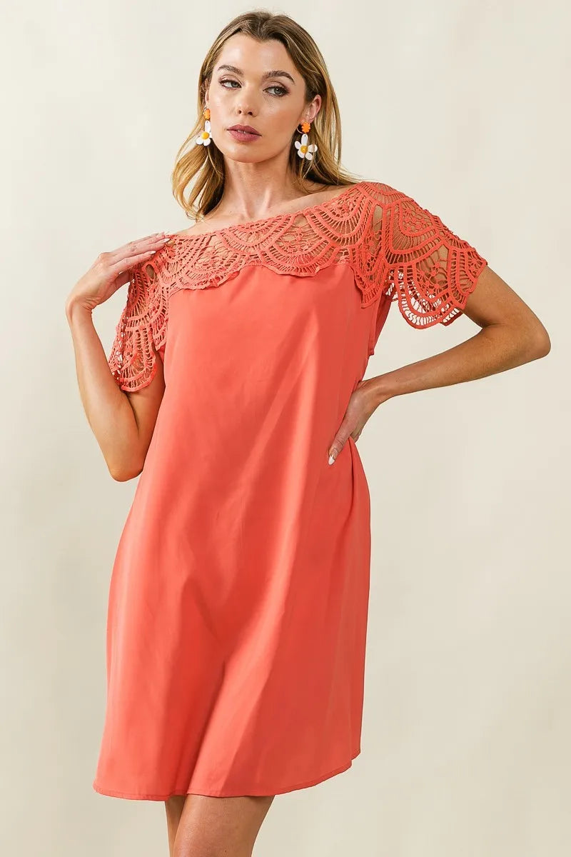 BiBi Crochet Lace Yoke Detailed Wrinkled Dress - NeoKira Unlimited