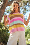 Crochet Multi Striped Pullover Knit Sweater Vest Sweater Vest Davi & Dani   