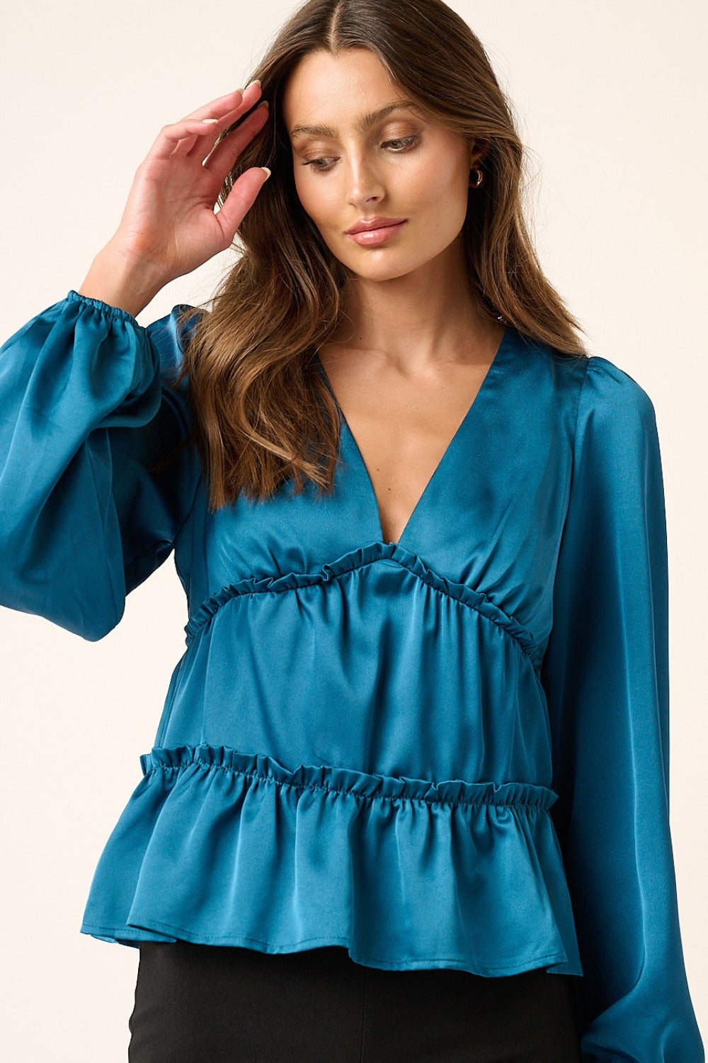 Mittoshop Satin V Neck Ruffled Tier Blouse - NeoKira Unlimited