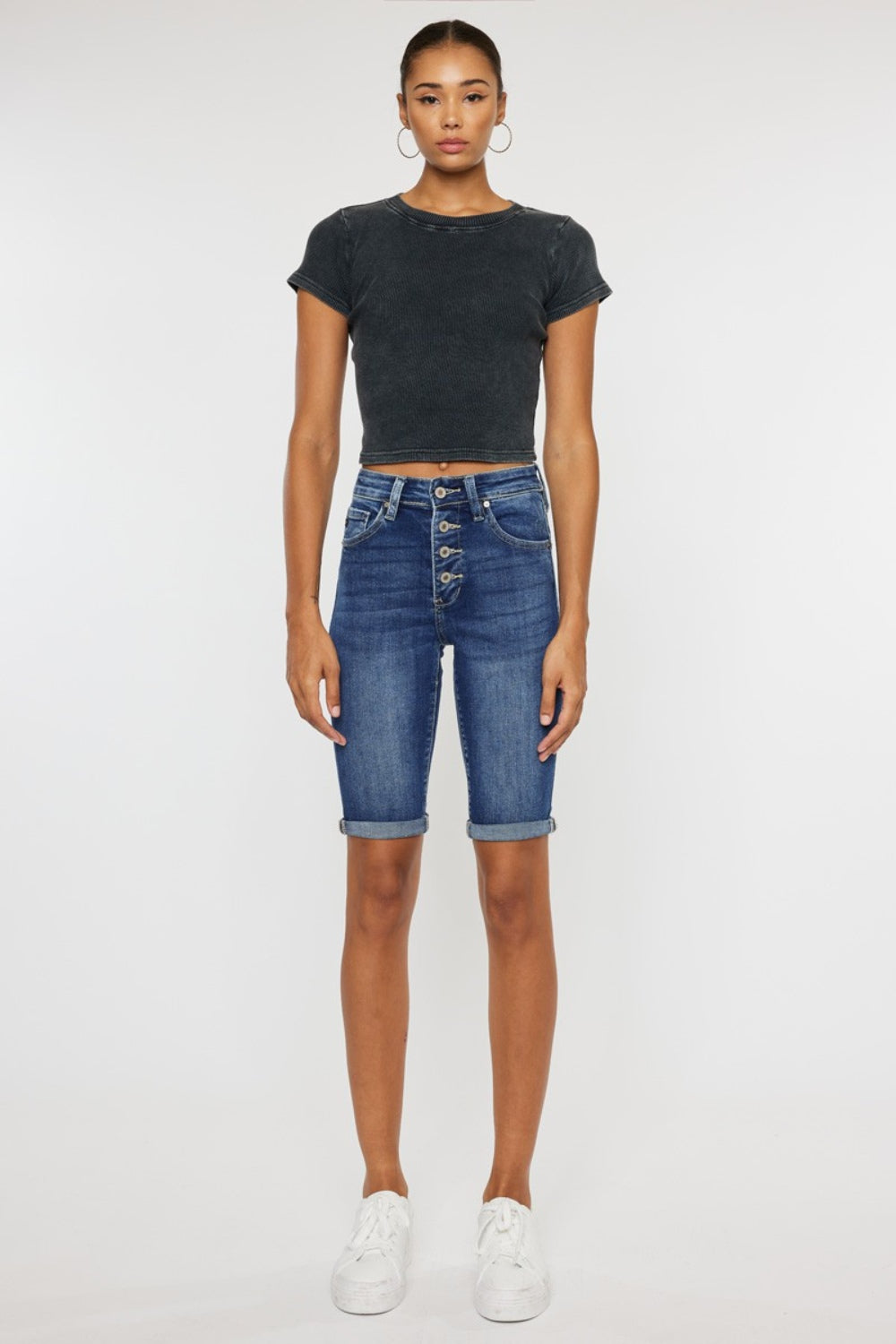 Kancan Full Size Cat's Whiskers Button Fly Denim Shorts - NeoKira Unlimited