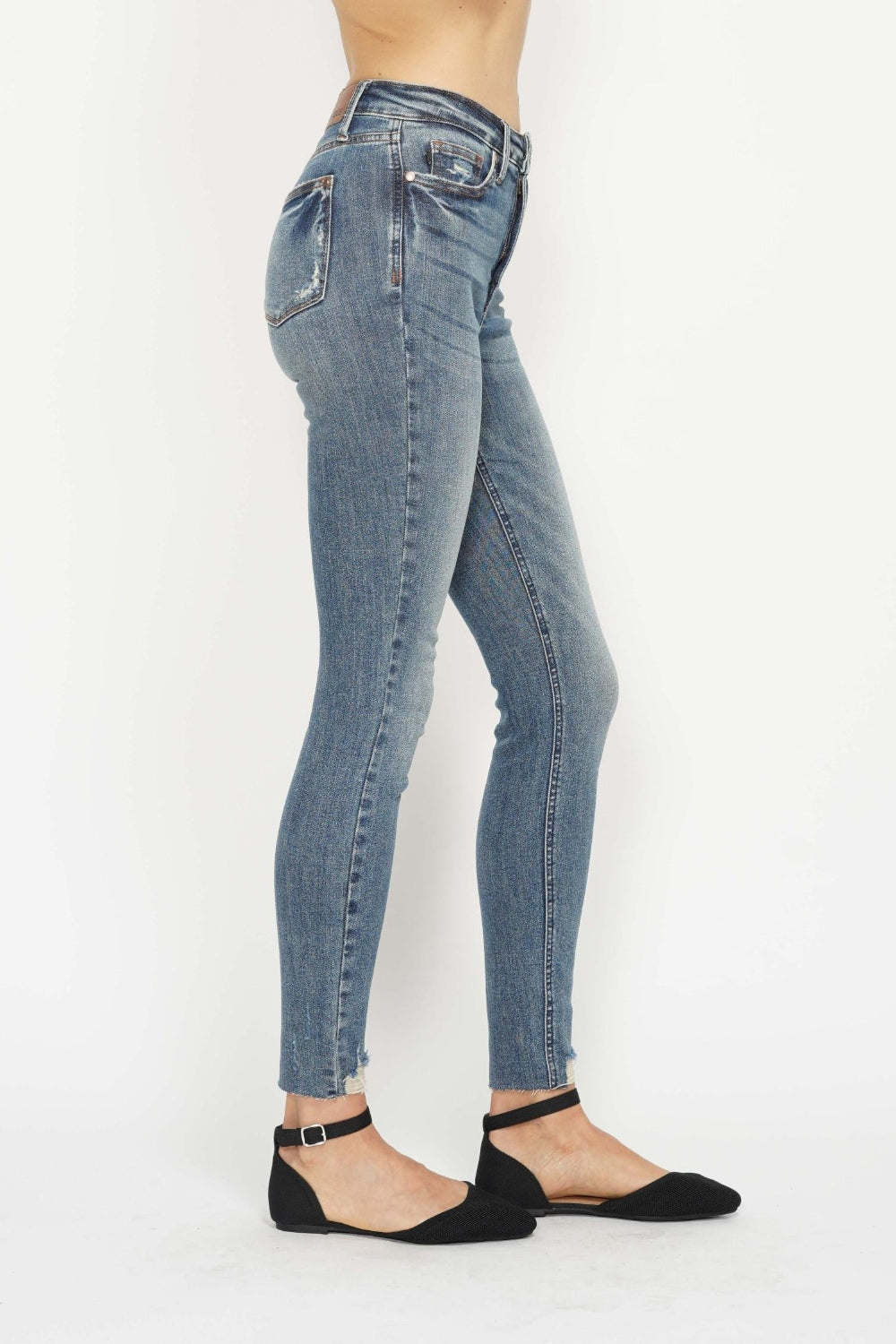 Judy Blue Full Size Tummy Control Vintage Wash Hem Destroy Skinny Jeans - NeoKira Unlimited