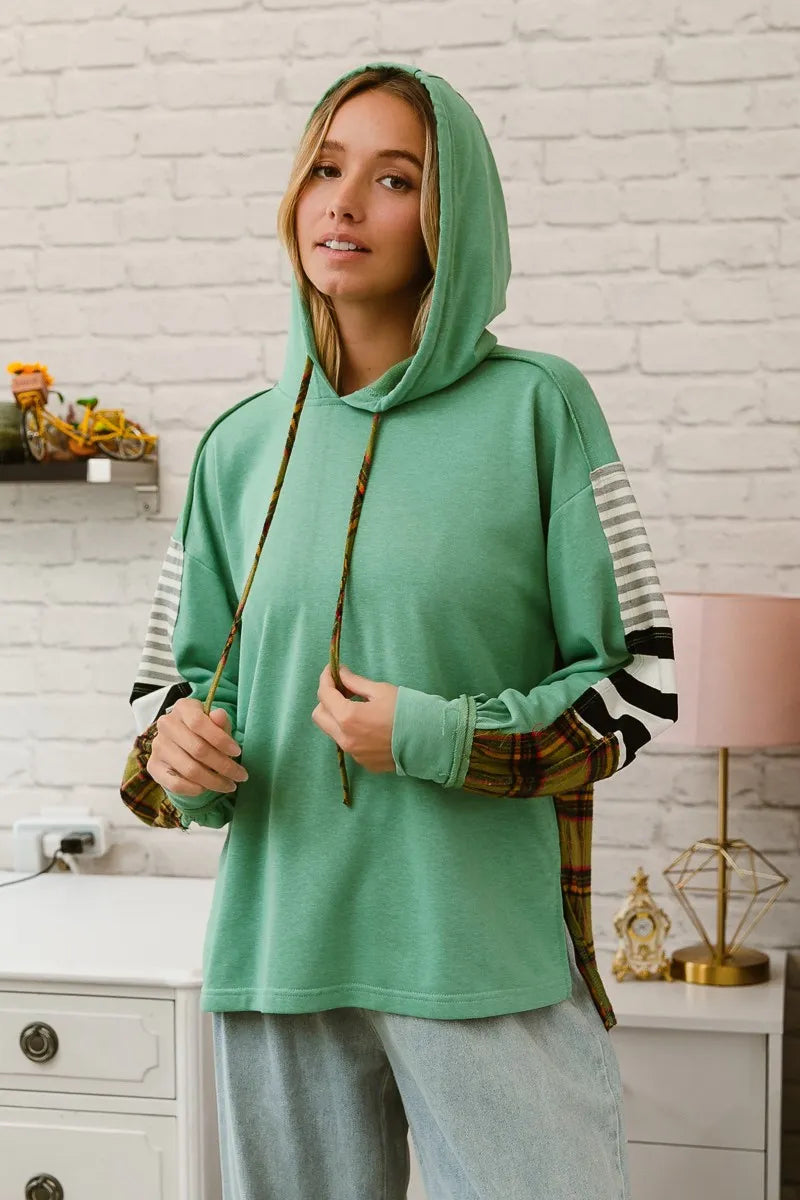 BiBi Plaid With Stripes Mix Match French Terry Hoodie - NeoKira Unlimited