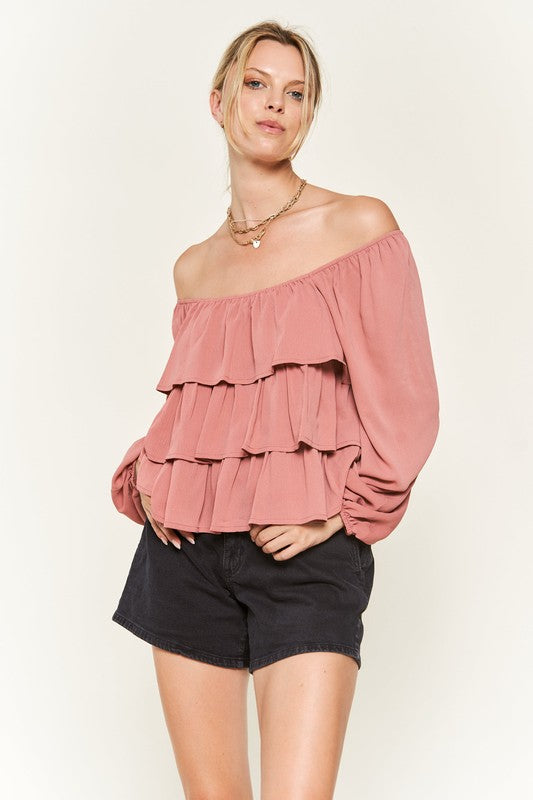 Jade By Jane Tiered Flounce Design Blouse Blouse Jade By Jane   