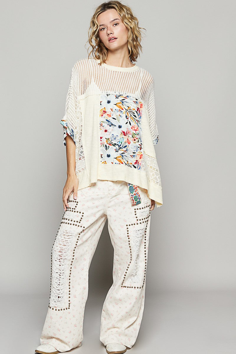 POL Hollow Out Floral Half Sleeve Knit Top - NeoKira Unlimited