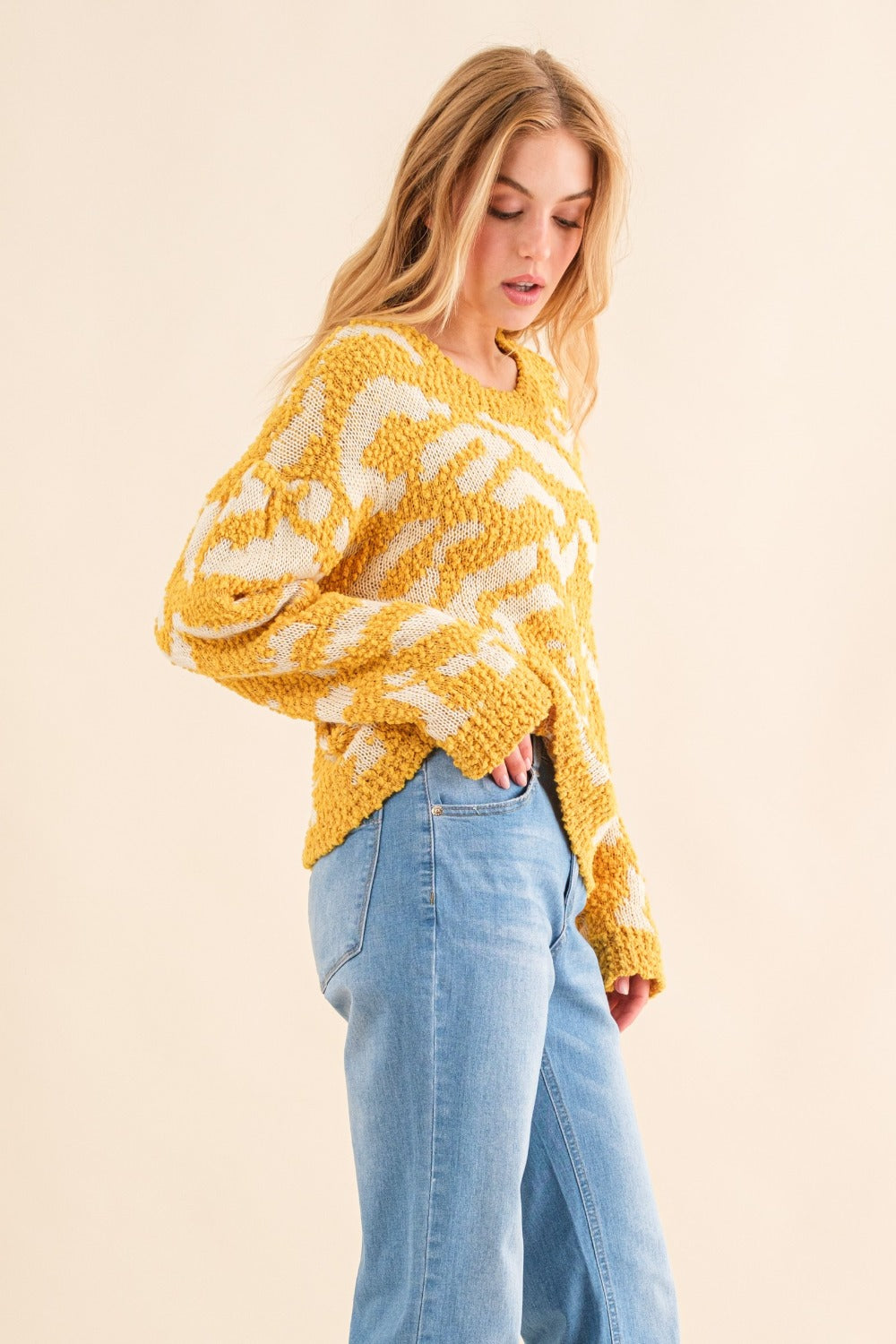 And The Why Full Size Textured Pattern Contrast Sweater - NeoKira Unlimited